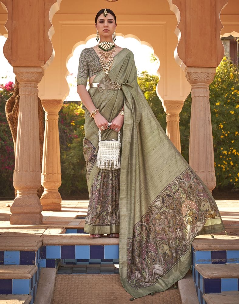 Light Green Soft Silk Half and Half Saree