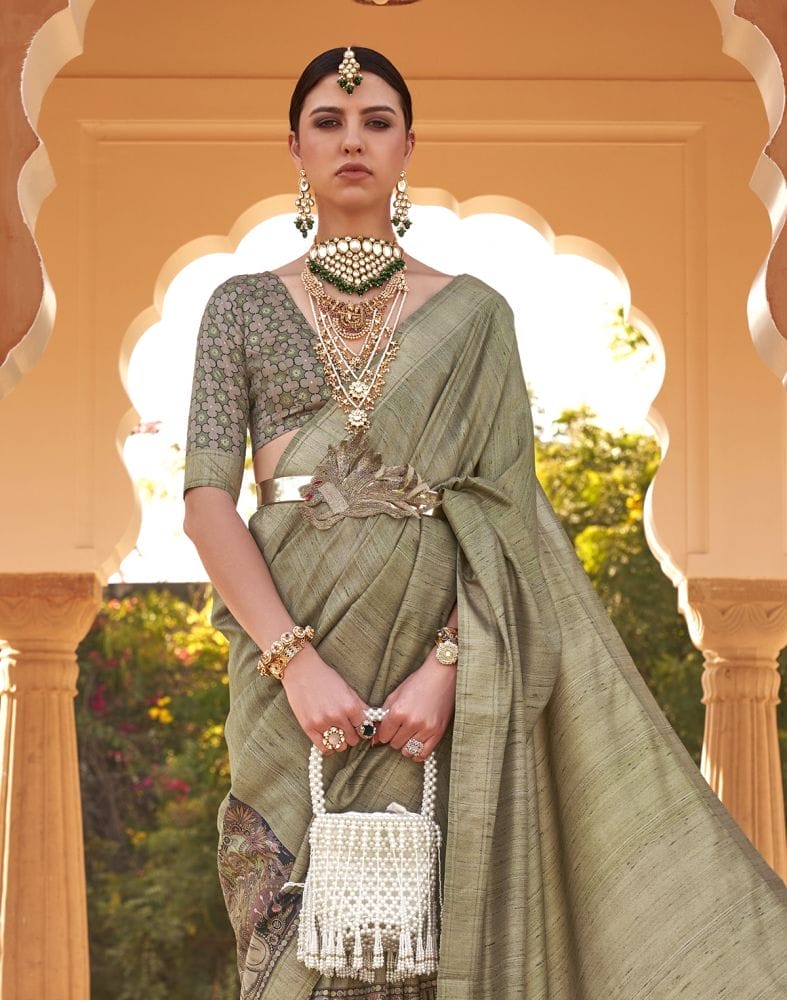 Collection of Light Green Soft Silk Half and Half Saree in a gallery layout