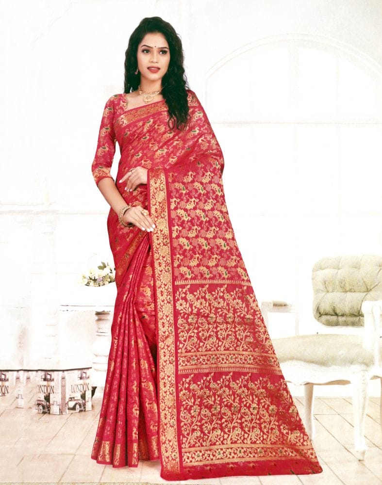 Collection of Pink Coloured Novelty Stones Work Banaras Fancy Saree in a gallery layout