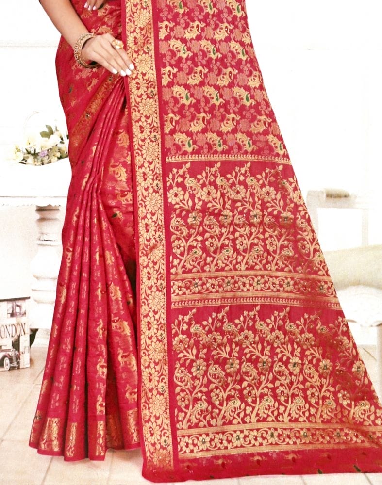 Pink Coloured Novelty Stones Work Banaras Fancy Saree