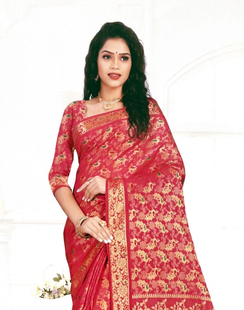 Collection of Pink Coloured Novelty Stones Work Banaras Fancy Saree in a gallery layout