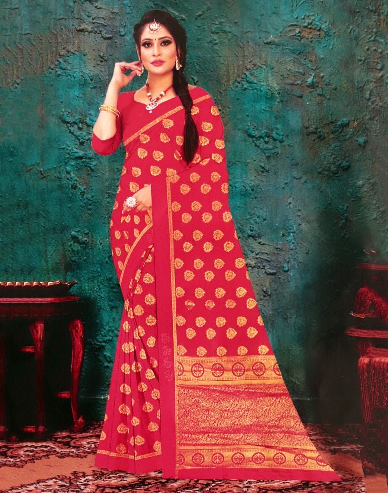 Peach Botanical Stones Work Banaras Fancy Saree