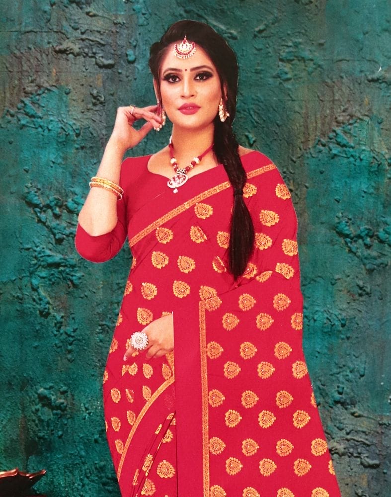 Collection of Peach Botanical Stones Work Banaras Fancy Saree in a gallery layout