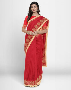 Collection of Red Coloured Plain Crape Saree in a gallery layout