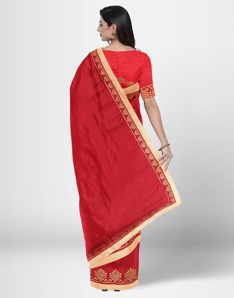 Red Coloured Plain Crape Saree