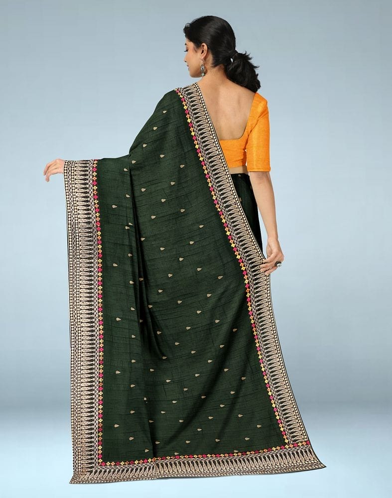 Collection of Dark Green Butta Raw Silk Saree in a gallery layout