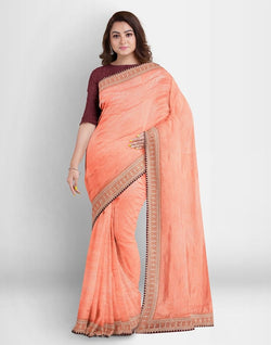 Collection of Peach Self Design Plain Shimmer Fabric Saree in a gallery layout