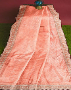 Collection of Peach Self Design Plain Shimmer Fabric Saree in a gallery layout