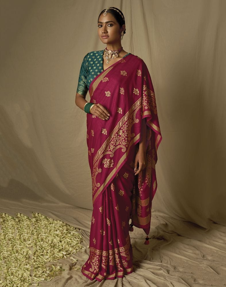 Magenta Floral Soft Brasso Saree