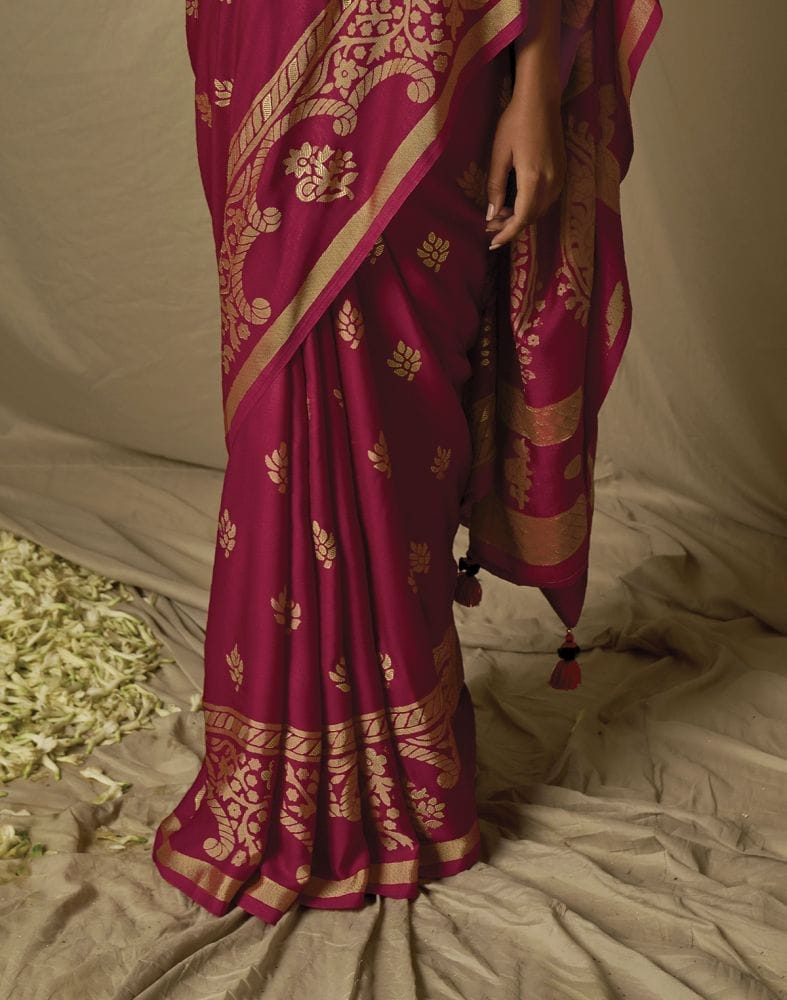 Magenta Floral Soft Brasso Saree