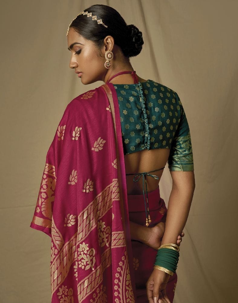 Magenta Floral Soft Brasso Saree