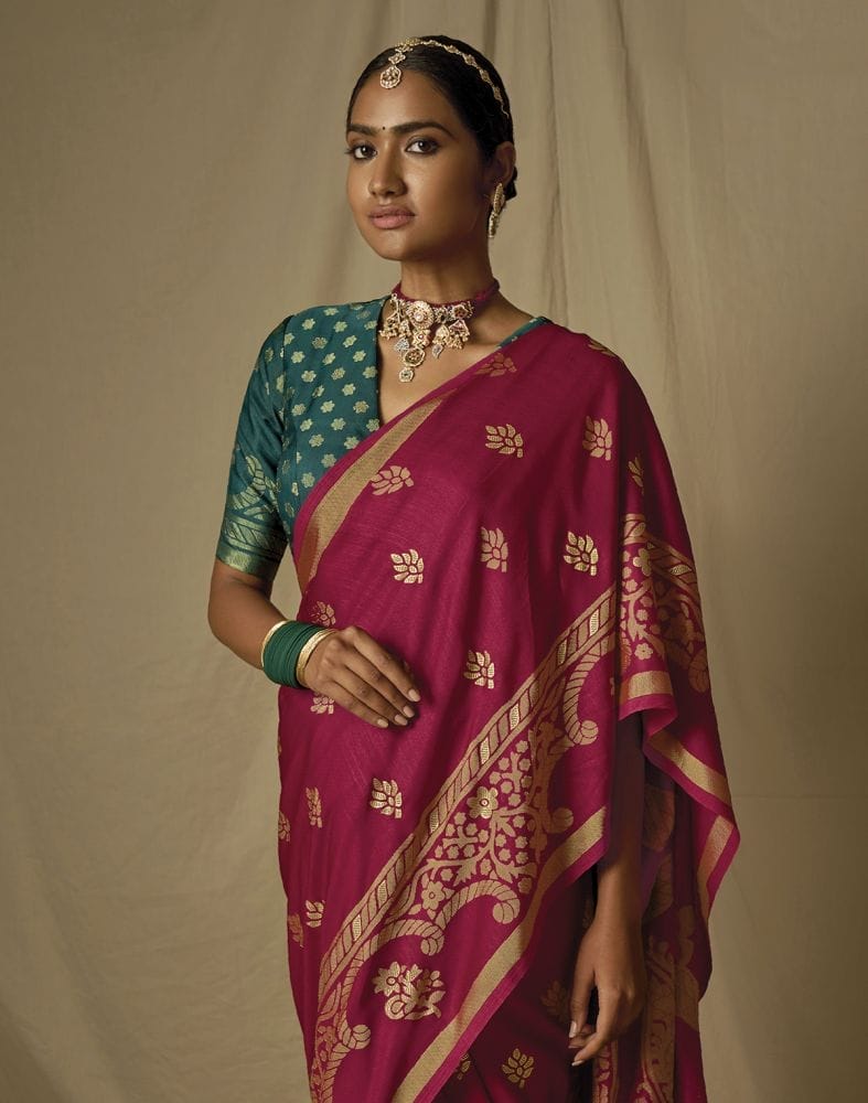 Magenta Floral Soft Brasso Saree