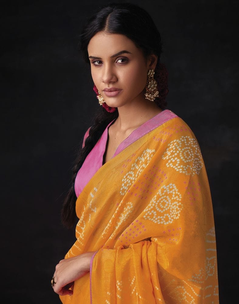 Yellow Bandhini Print Soft Brasso Saree