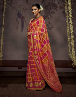 Collection of Orange Coloured Soft Brasso Saree in a gallery layout