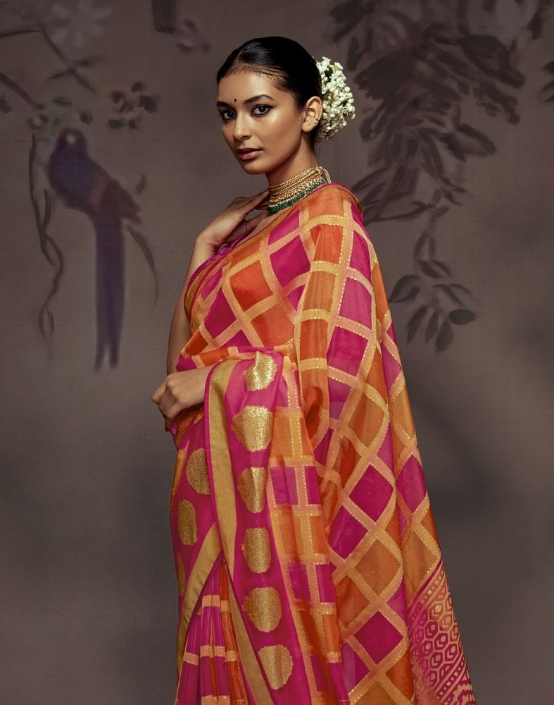 Orange Coloured Soft Brasso Saree