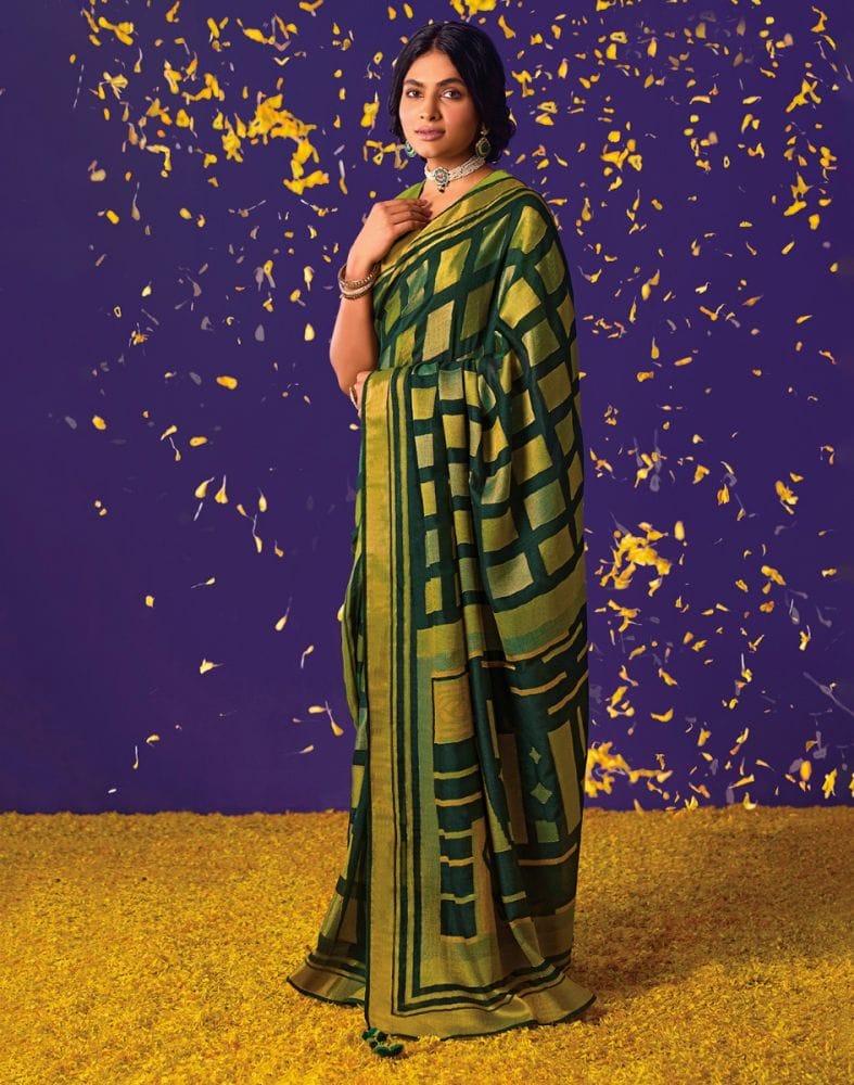 Collection of Green Coloured Geometric Soft Brasso Saree in a gallery layout