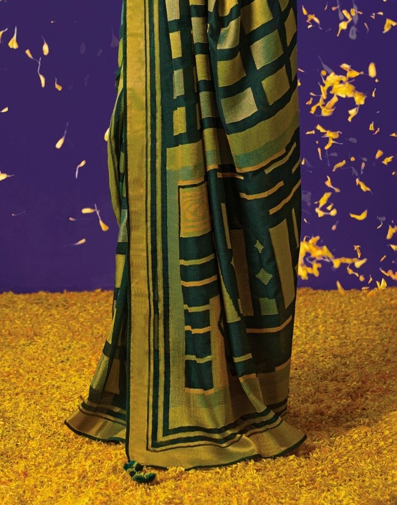 Collection of Green Coloured Geometric Soft Brasso Saree in a gallery layout