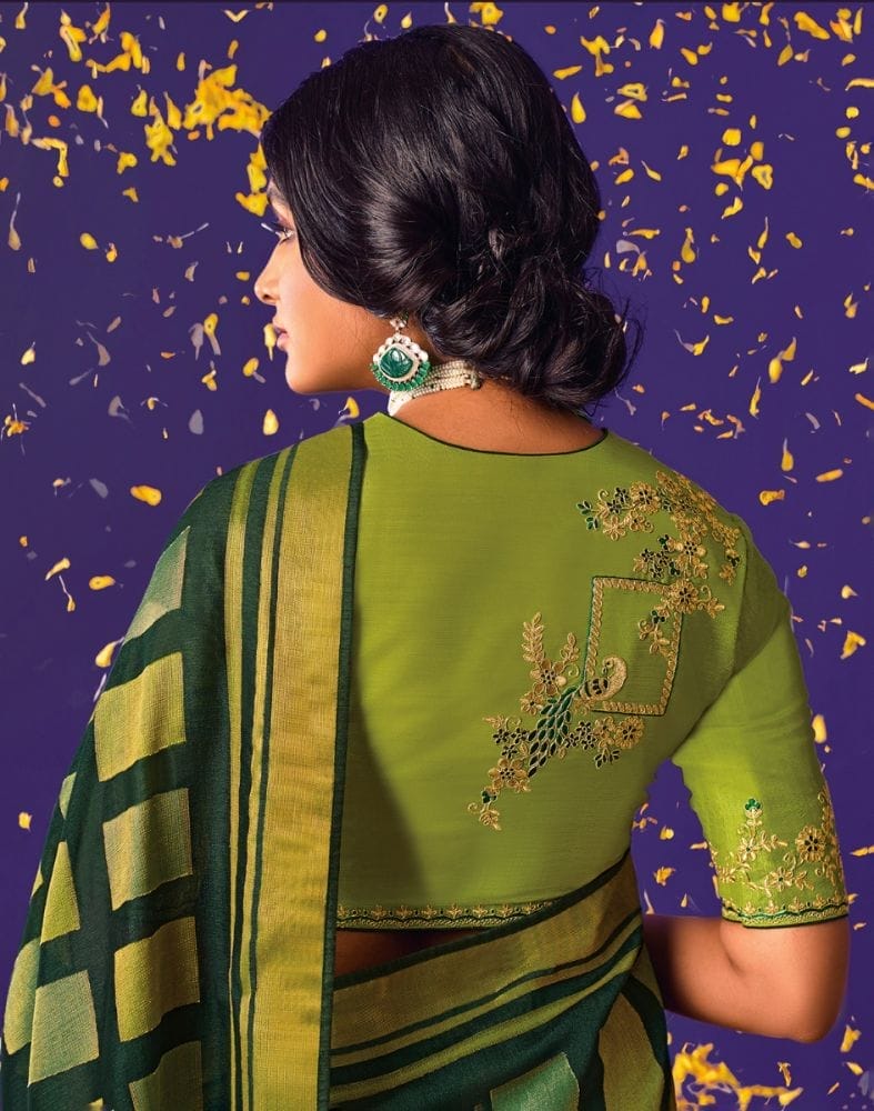 Collection of Green Coloured Geometric Soft Brasso Saree in a gallery layout