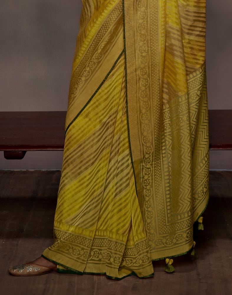 Light Green Stripes Pattern Soft Brasso Saree