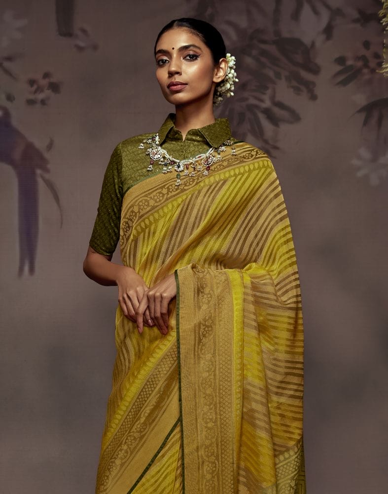 Light Green Stripes Pattern Soft Brasso Saree