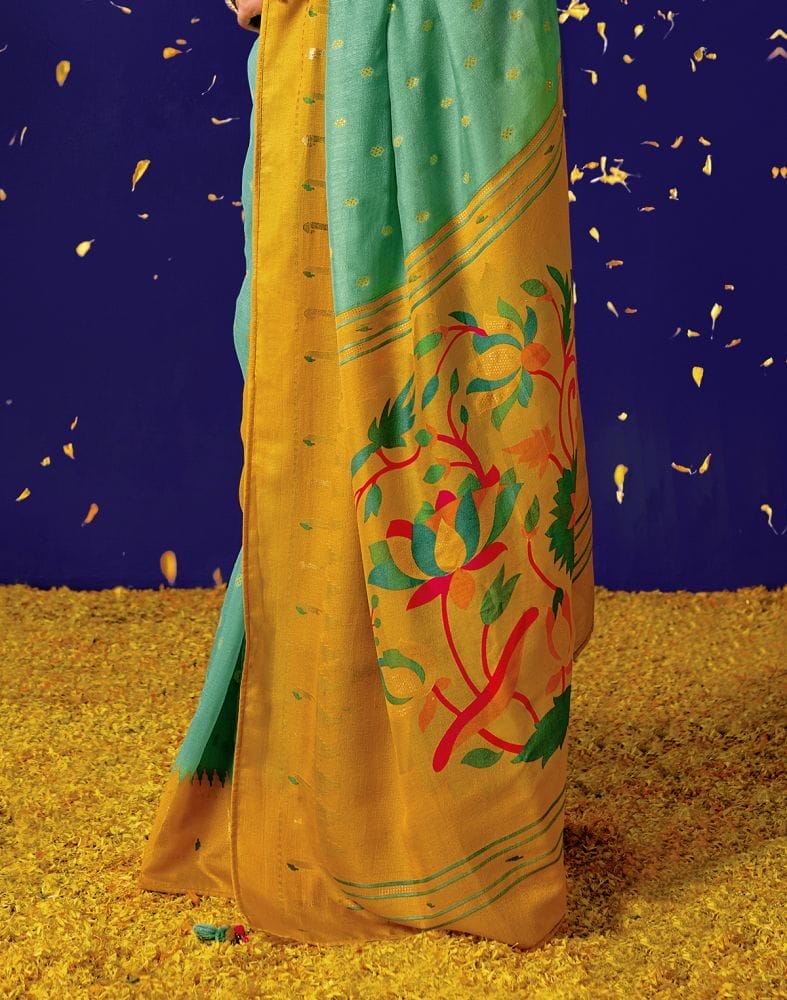 Collection of Sea Green Mica Print Soft Brasso Saree in a gallery layout