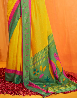 Collection of Lemon Yellow Mica Print Chiffon Saree in a gallery layout