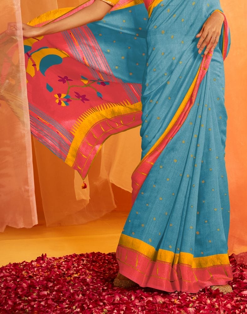 Collection of Sky Blue Coloured Mica Print Chiffon Saree in a gallery layout