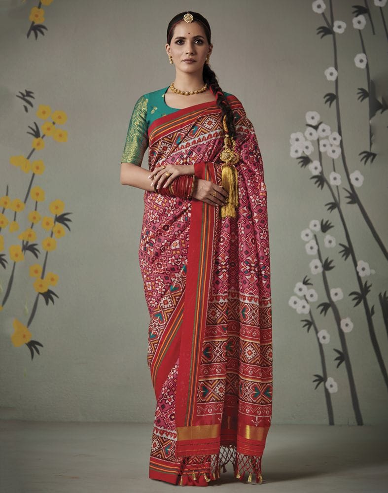 Collection of Light Pink Ikat Print Patan Patola Saree in a gallery layout