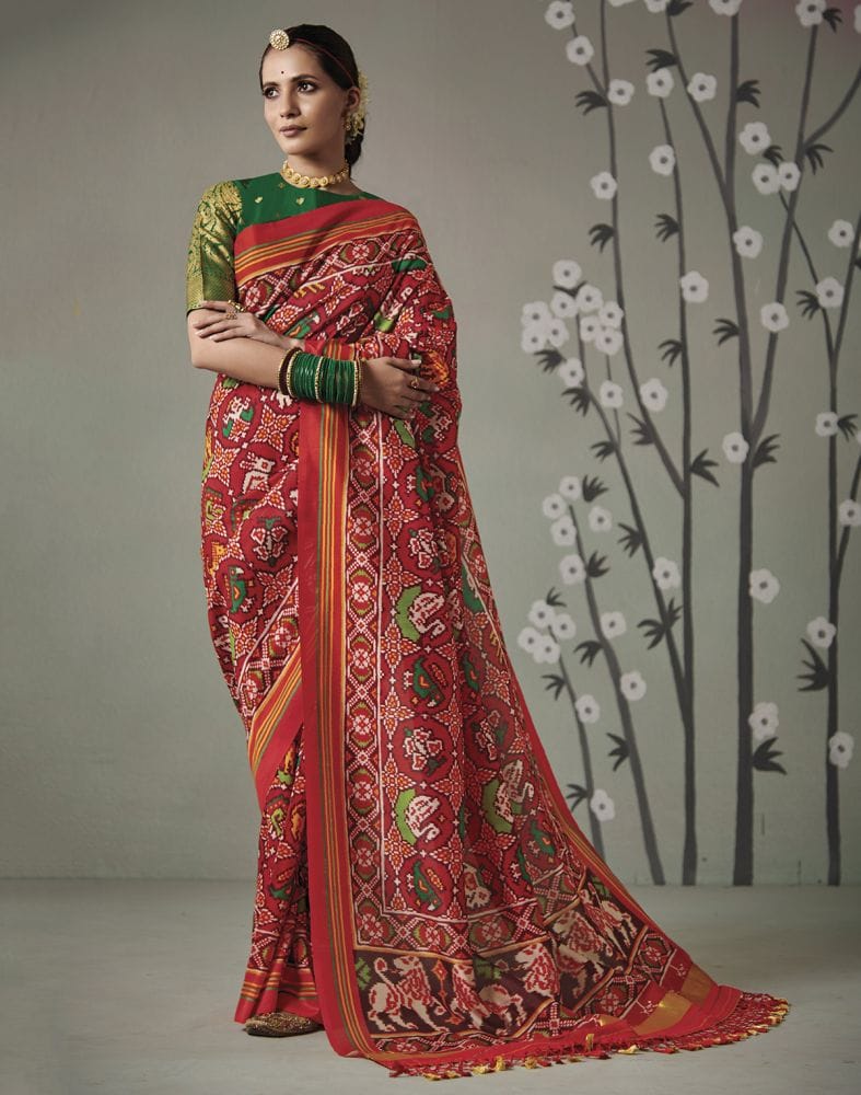 Red Ikat Print Patan Patola Saree