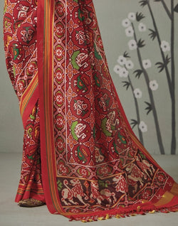 Collection of Red Ikat Print Patan Patola Saree in a gallery layout