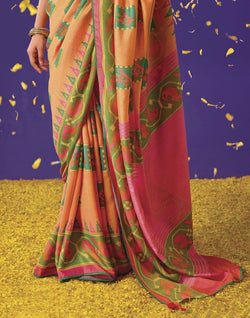 Collection of Light Orange Botanical Weave Chiffon Saree in a gallery layout