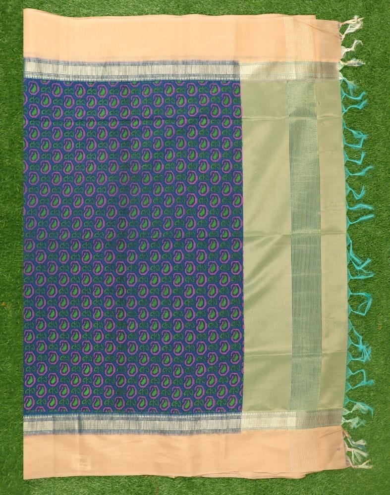 Blue Paisley Print Chanderi Silk Saree