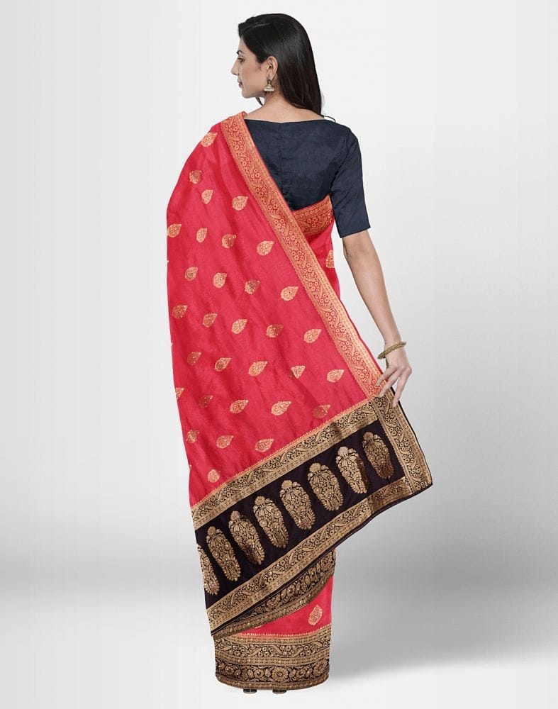 Red Floral Stones work Banaras Fancy Saree