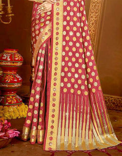 Collection of Maroon Butta Stones Banaras Fancy Saree in a gallery layout