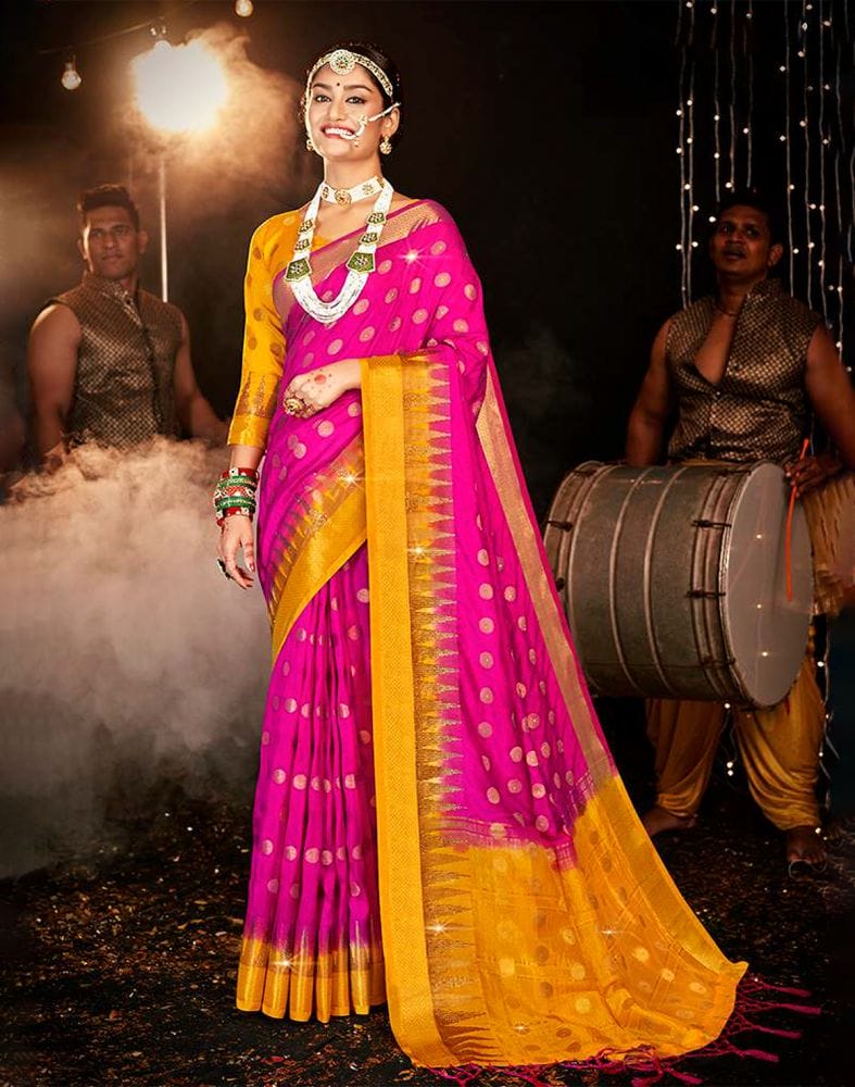 Stones Work Pink Butta Banaras Fancy Saree