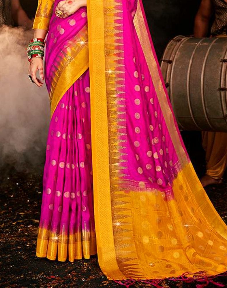 Stones Work Pink Butta Banaras Fancy Saree