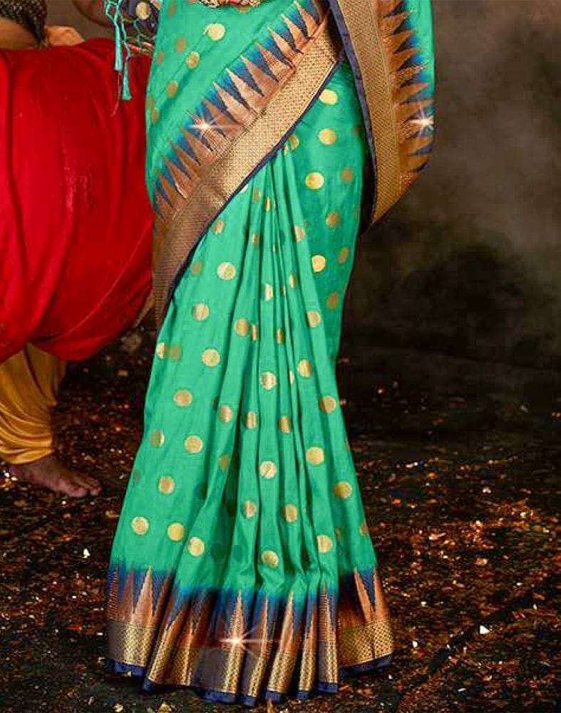 Stones Work Green Coloured Butta Banaras Fancy Saree