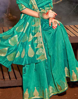 Collection of Green Plain Zari Cotton Silk Saree in a gallery layout