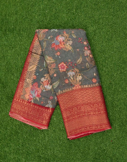 Collection of Grey Floral Printed Bagalpuri Saree in a gallery layout