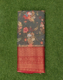 Collection of Grey Floral Printed Bagalpuri Saree in a gallery layout