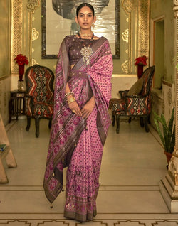 Collection of Baby Pink Ikat Print Patola Saree in a gallery layout