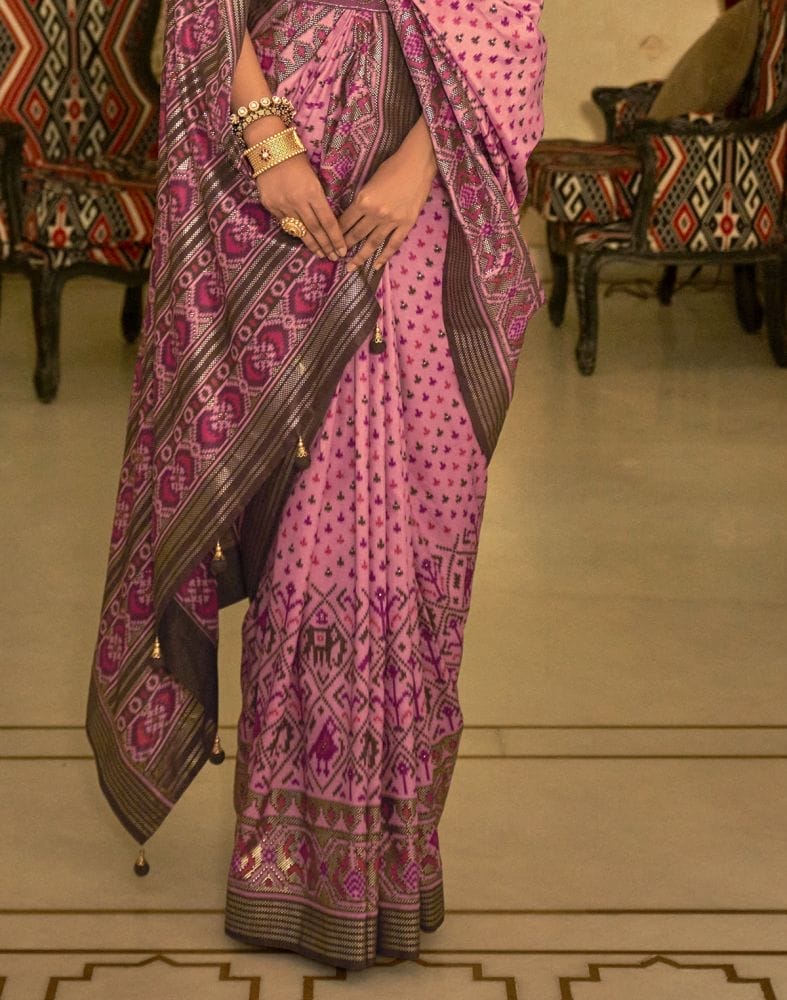 Baby Pink Ikat Print Patola Saree