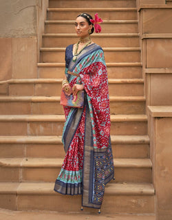 Collection of Cherry Red Ikat Patola Fabric Saree in a gallery layout