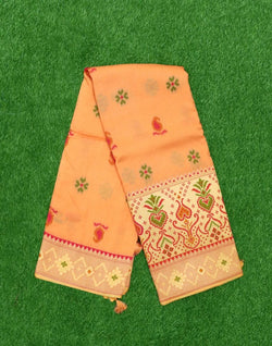 Collection of Orange Paisley Weave Chiniya Silk Saree in a gallery layout