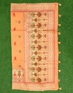 Collection of Orange Paisley Weave Chiniya Silk Saree in a gallery layout