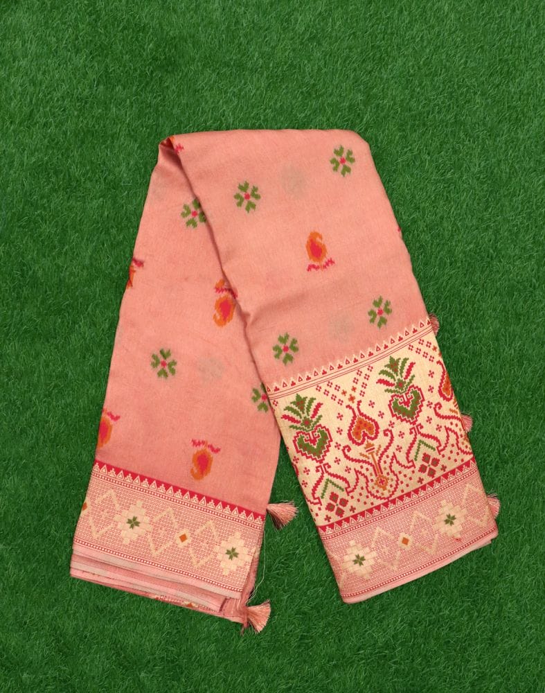 Collection of Peach Paisley Weave Chiniya Silk Saree in a gallery layout