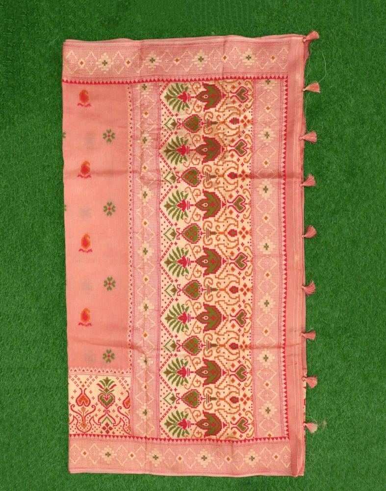 Collection of Peach Paisley Weave Chiniya Silk Saree in a gallery layout