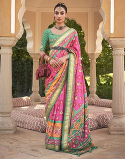 Collection of Pink Ikat Mirror work Patola Saree in a gallery layout