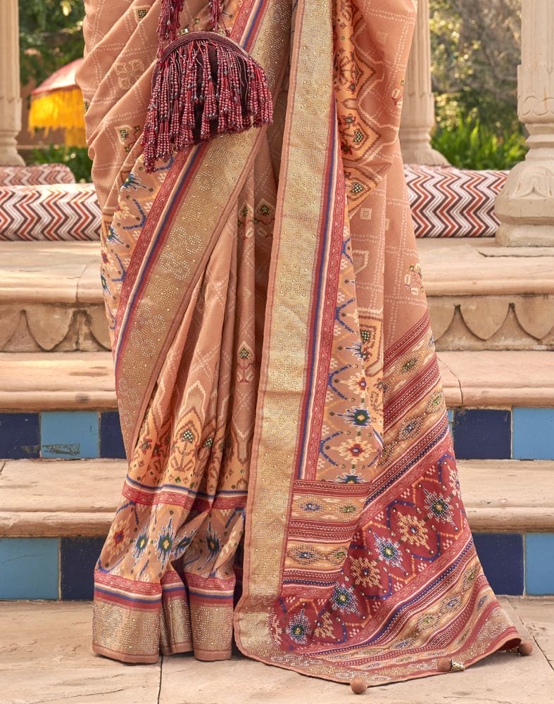 Collection of Exclusive Orange Geometric Print Patola Fabric Saree in a gallery layout