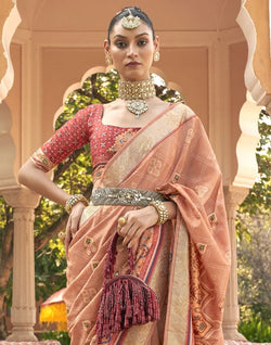 Collection of Exclusive Orange Geometric Print Patola Fabric Saree in a gallery layout